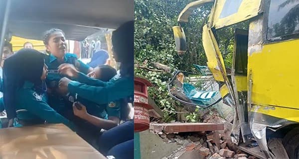 নিয়ন্ত্রণ হারিয়ে দুর্ঘটনায় পুলিশবাহী বাস, আহত ২০